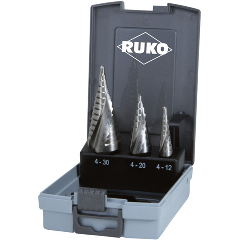 RUKO 2枚刃スパイラルステップドリルセット 3本組 ハイス 1セット（ご注文単位1セット）【直送品】