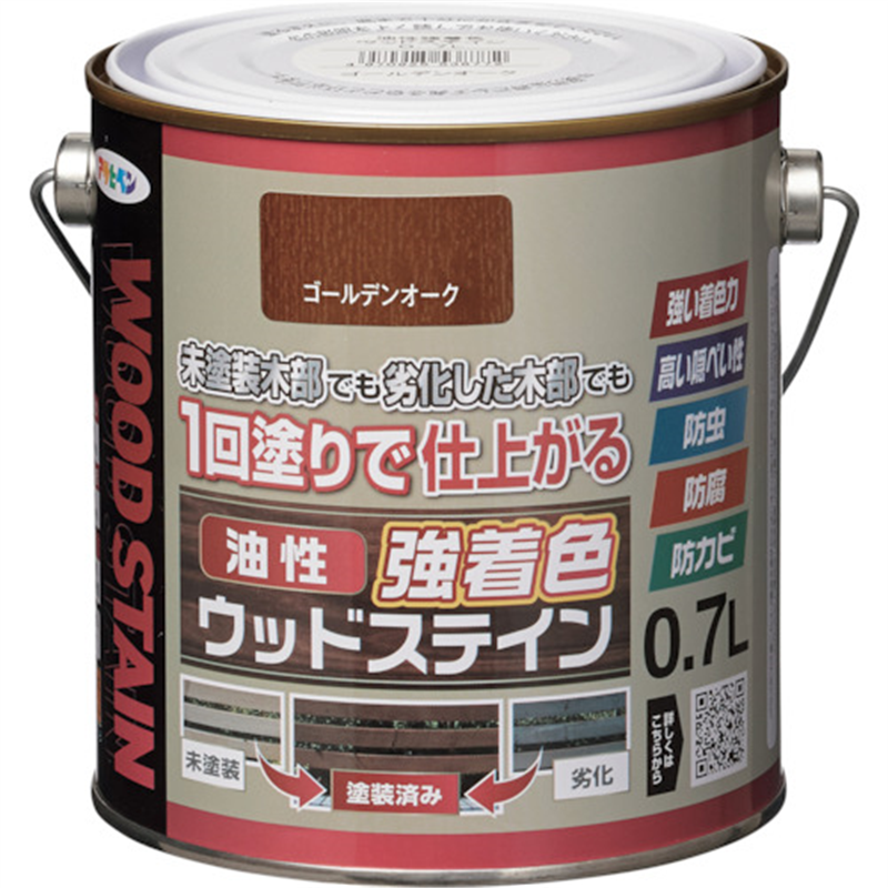 アサヒペン 油性強着色ウッドステイン 0.7L ゴールデンオーク 1缶（ご注文単位1缶）【直送品】