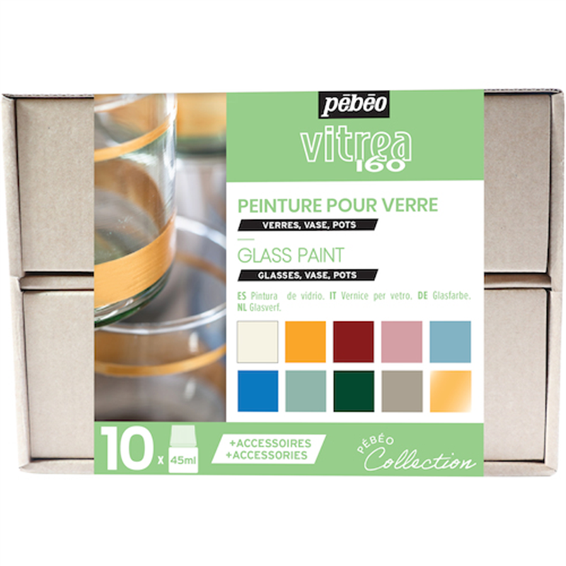 Pebeo ヴィトレア160 グロス色 アトリエコレクション 10色x45ml+アクセサリー 1個(ご注文単位1個)【直送品】