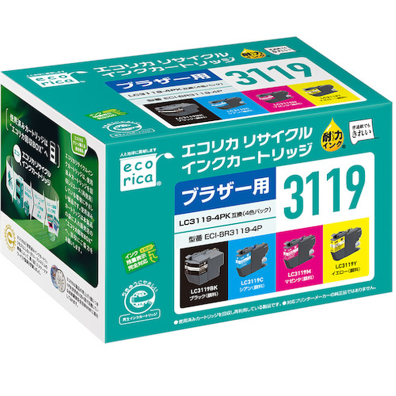 ecorica LC3119-4PK 互換リサイクルインクカートリッジ 1箱(ご注文単位1箱)【直送品】