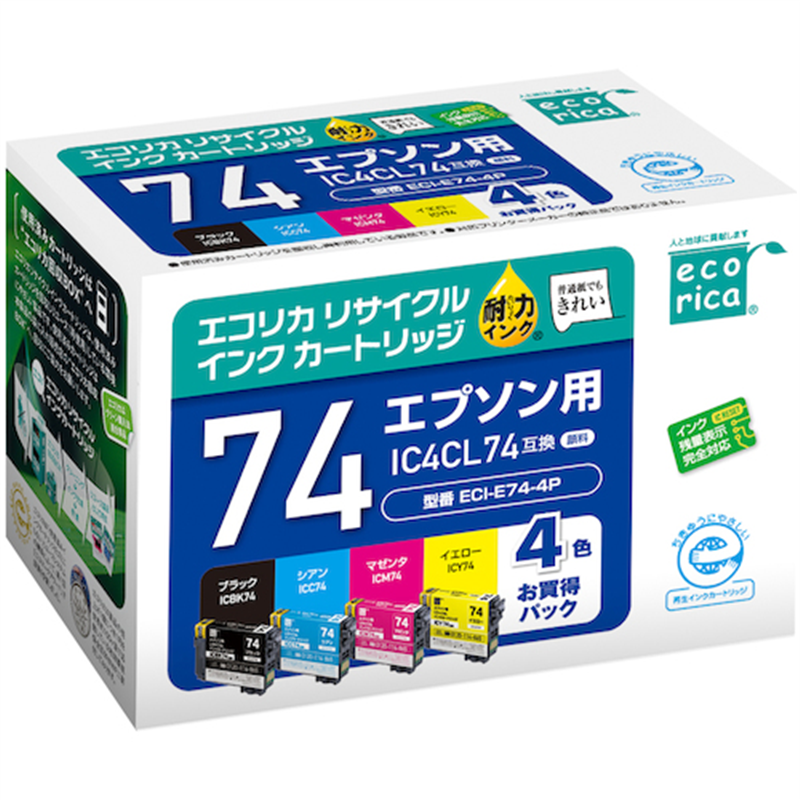 ecorica IC4CL74 互換リサイクルインクカートリッジ 1箱(ご注文単位1箱)【直送品】
