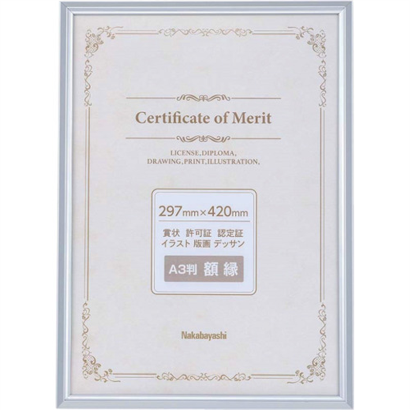 ナカバヤシ アルミ賞状額/A3/シルバー 1枚(ご注文単位1枚)【直送品】