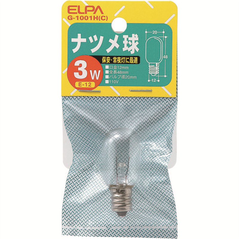 ELPA ナツメ球 E12 消費電力3W クリア 1個(ご注文単位1個)【直送品】