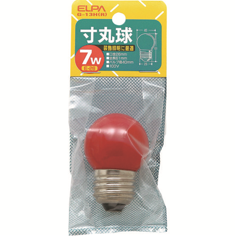 ELPA 寸丸球 E26 7W 赤 1個(ご注文単位1個)【直送品】