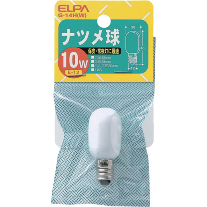 ELPA ナツメ球 E12 消費電力10W ホワイト 1個(ご注文単位1個)【直送品】