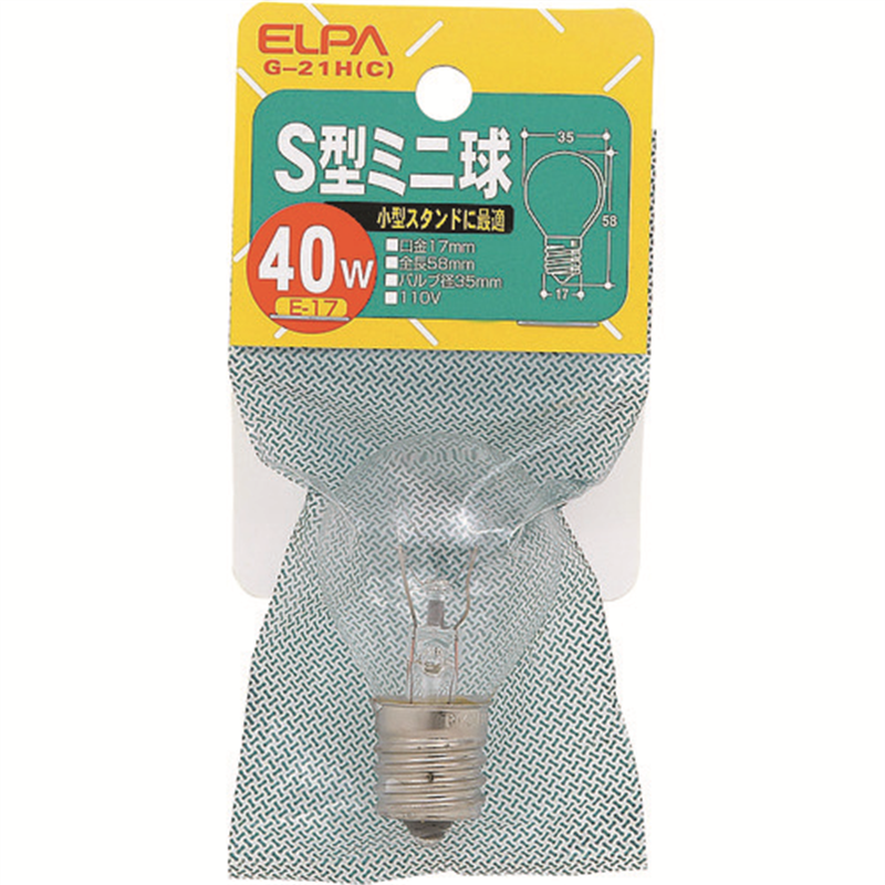 ELPA S型ミニ球 E17 40W クリア 1個(ご注文単位1個)【直送品】
