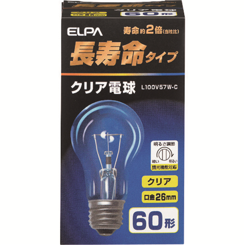 ELPA クリア電球 長寿命 E26 60W形 1個(ご注文単位1個)【直送品】