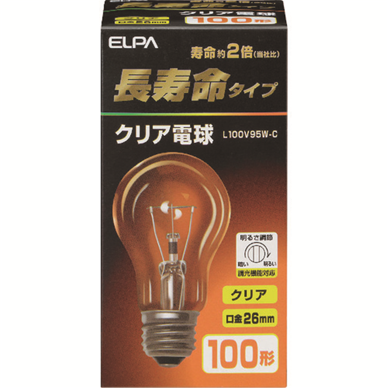 ELPA クリア電球 長寿命 E26 100W形 1個(ご注文単位1個)【直送品】