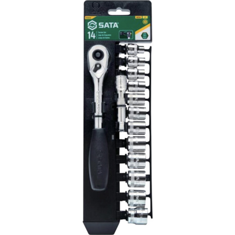 SATA 6角ソケットレンチセット 差込角9.5mm (14点) 1セット(ご注文単位1セット)【直送品】