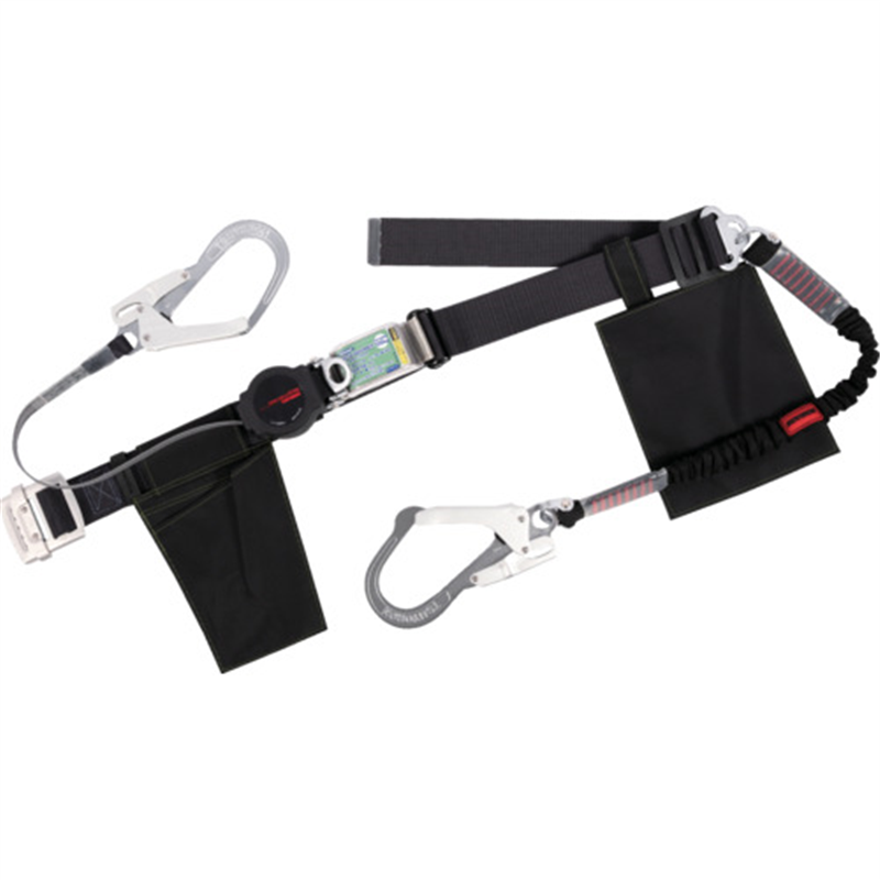 TSUYORON 胴ベルト型墜落制止用器具(巻取タイプ)補助ロープ2丁掛け仕様 ロック機構付きワン・ハンドリトラ+伸縮式補助ロープ 黒 Lサイズ 幅50MM×長さ1400MM 1本（ご注文単位1本）【直送品】