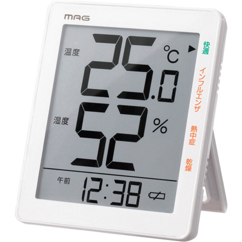 MAG 温湿度計 デジタル 時計 環境目安 置き掛け兼用 スタンド ホワイト TH-105WH 1個(ご注文単位1個)【直送品】