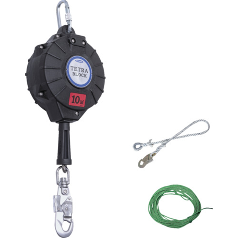 TSUYORON ワイヤロープ巻取式安全ブロック TRB-10 テトラブロック10m 台付・引寄ロープ付 1台（ご注文単位1台）【直送品】