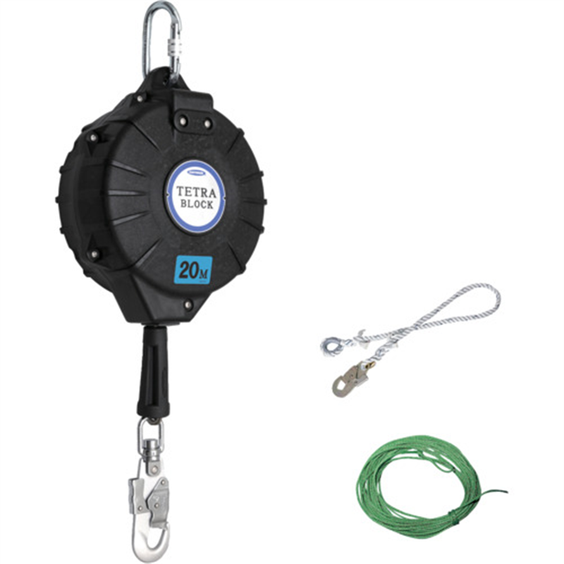 TSUYORON ワイヤロープ巻取式安全ブロック TRB-20 テトラブロック20m 台付・引寄ロープ付 1台（ご注文単位1台）【直送品】