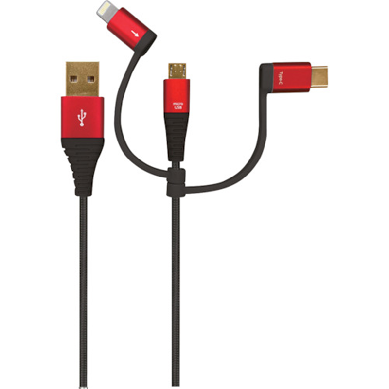 air-J プレミアム3in1 USB充電ケーブル 1M RD 1個（ご注文単位1個）【直送品】