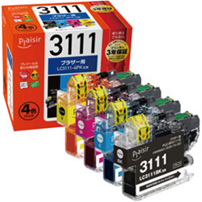 プレジール 互換プリンターインク ブラザー用 PLE-BR3111-4P 4色セット PLEBR31114P 1個(ご注文単位1個)【直送品】