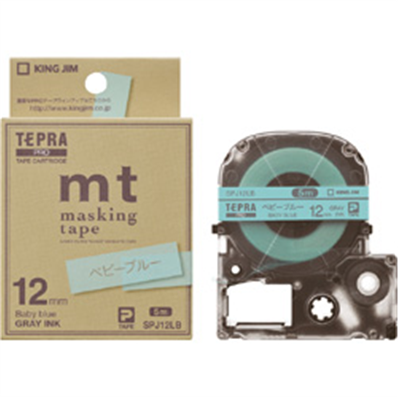 キングジム マスキングテープ 「mt」ラベル SPJ12LB ベビーブルー ［グレー文字 /12mm幅］ SPJ12LB 1個（ご注文単位1個）【直送品】