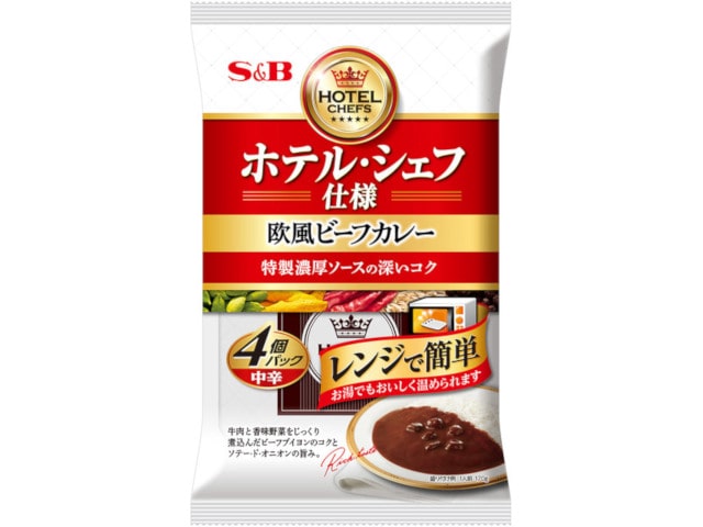 S&Bホテルシェフ仕様欧風ビーフカレー中辛170g4袋 ※軽(ご注文単位8個)【直送品】