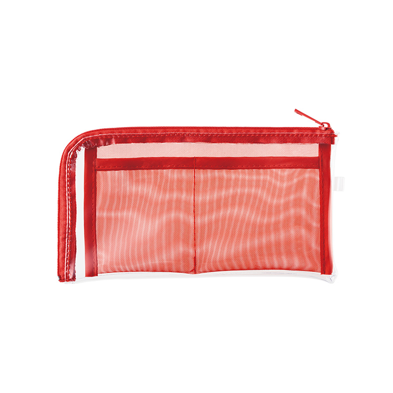 MARKLESS STYLE メッシュポケットクリアロングポーチ レッド TP-0041-002 1個（ご注文単位1個）【直送品】
