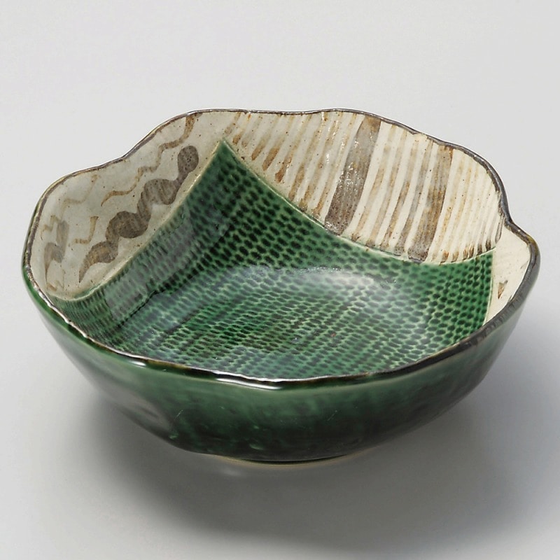 金正陶器 織部マス入り手造り5寸鉢 1個(ご注文単位1個)【直送品】