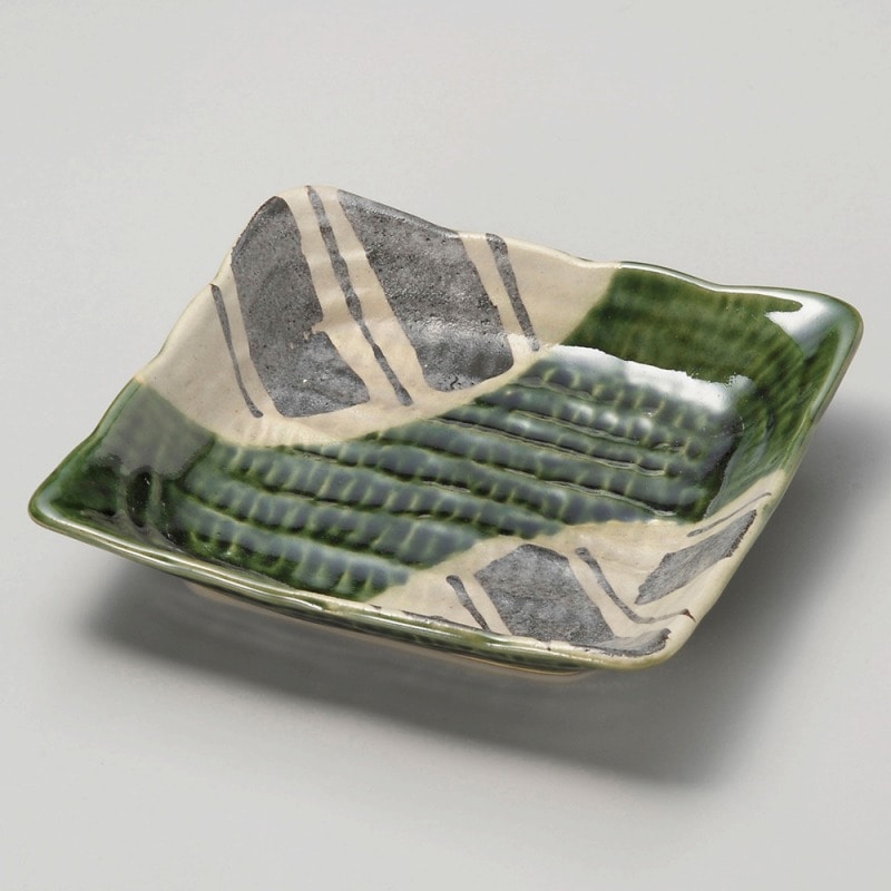 金正陶器 織部塗分正角皿 1個(ご注文単位1個)【直送品】