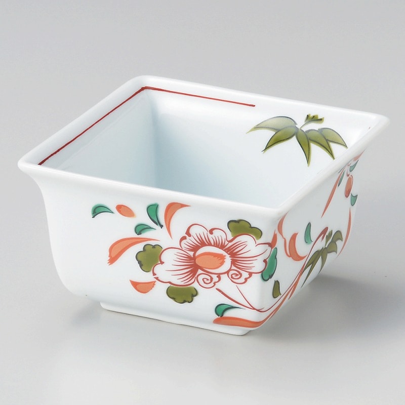 金正陶器 赤絵草花 反四角小鉢 1個(ご注文単位1個)【直送品】