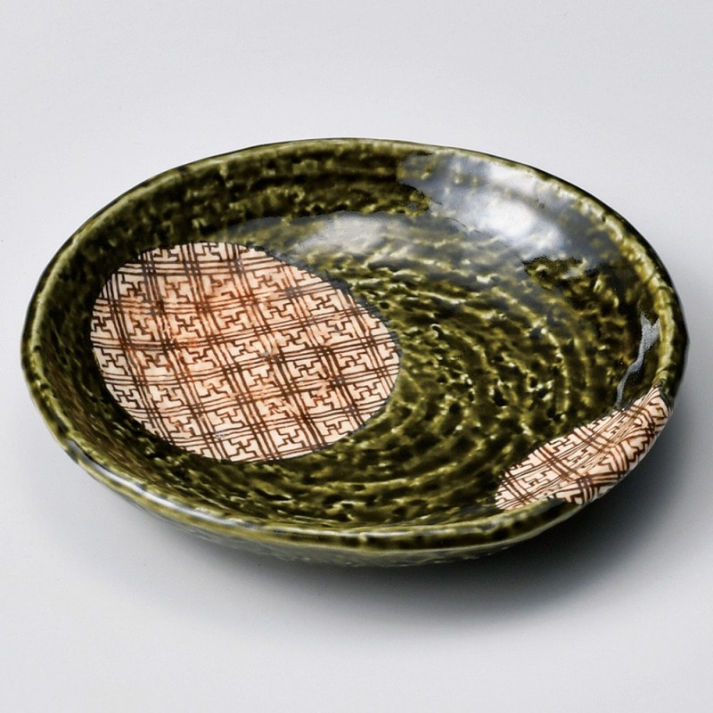 金正陶器 格子織部16㎝丸皿 1個(ご注文単位1個)【直送品】