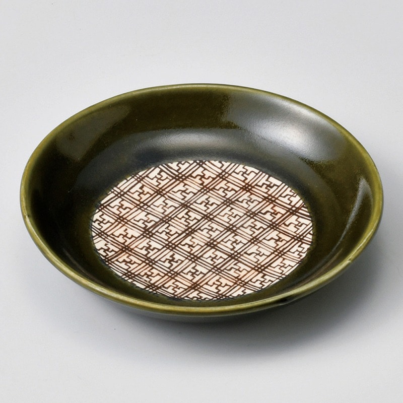 金正陶器 格子織部14㎝丸皿 1個(ご注文単位1個)【直送品】