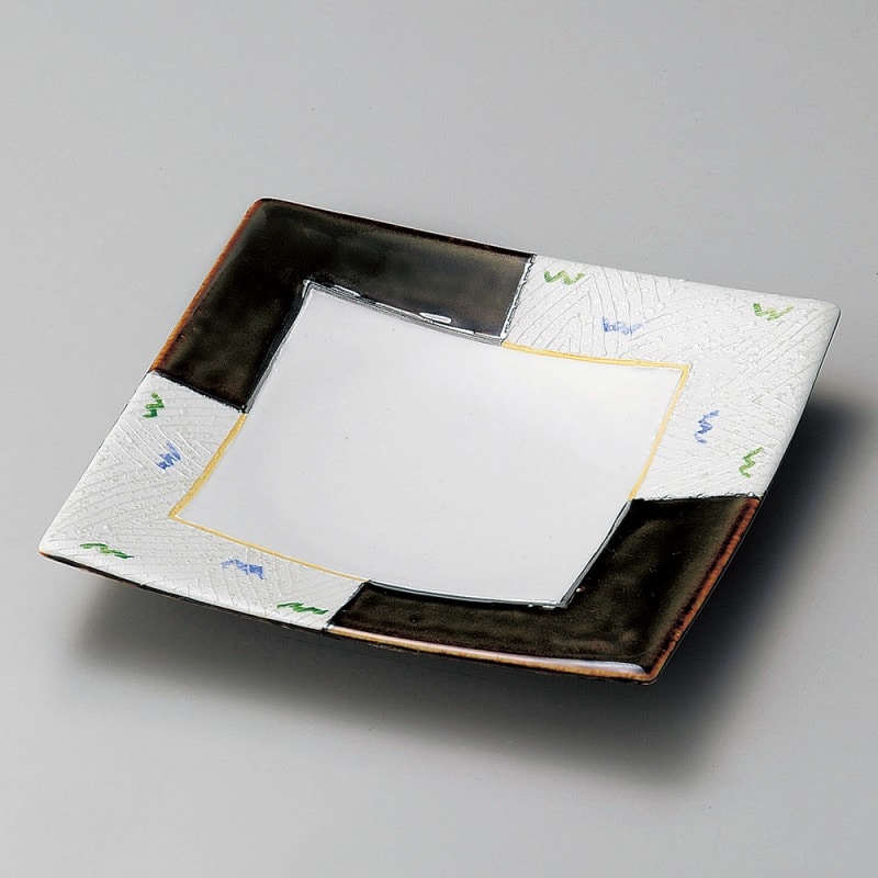 金正陶器 織部間取りラスター彩正角皿 1個(ご注文単位1個)【直送品】
