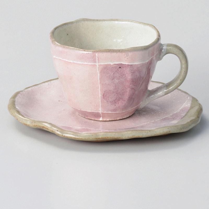 金正陶器 ピンク色十草タタラコーヒー皿 1個 ※ソーサー単品のみ（ご注文単位1個）【直送品】