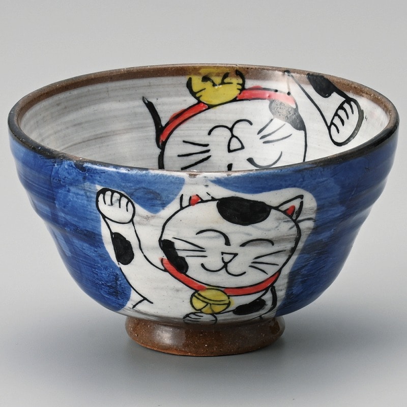 金正陶器 粉引ねこ(青)茶碗 1個(ご注文単位1個)【直送品】