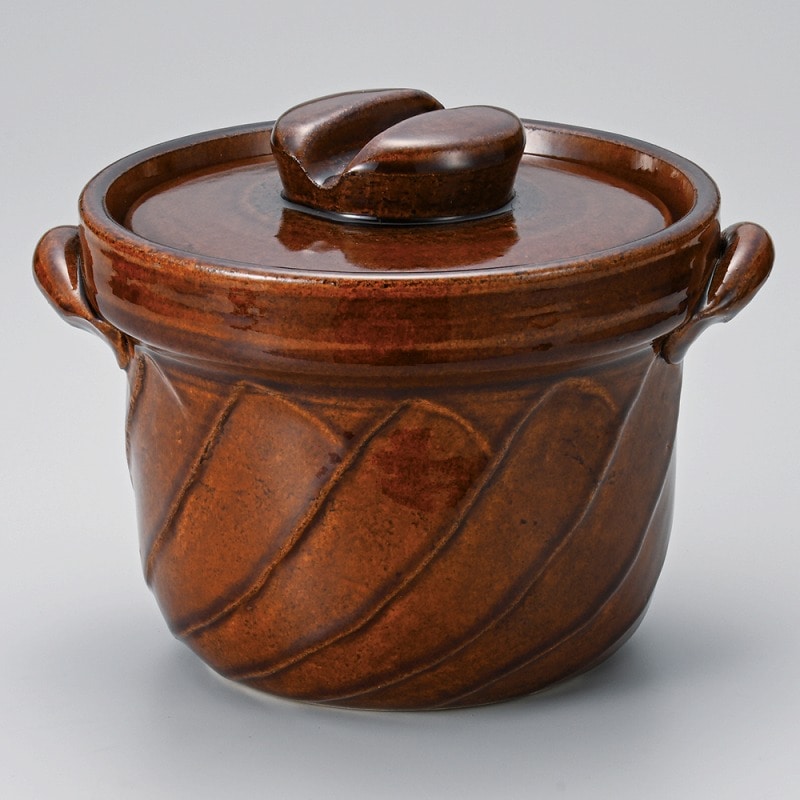 金正陶器 アメ釉捻りご飯鍋2合炊 1個(ご注文単位1個)【直送品】