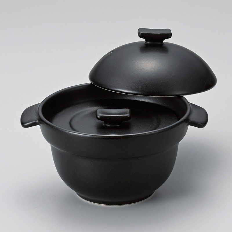 金正陶器 黒釉1人用ご飯鍋1合炊(中蓋付) 1個(ご注文単位1個)【直送品】