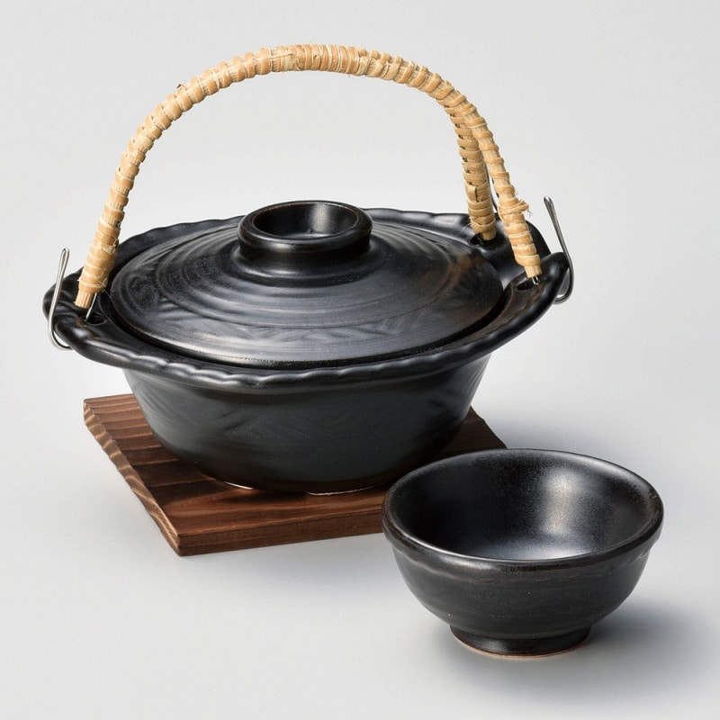 金正陶器 黒釉平形土瓶むし 1個（ご注文単位1個）【直送品】