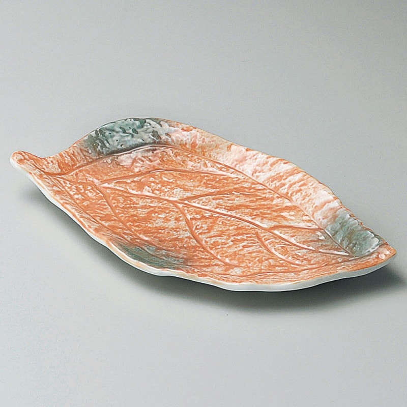 金正陶器 オレンジ巻グリーン吹木ノ葉皿 1個(ご注文単位1個)【直送品】