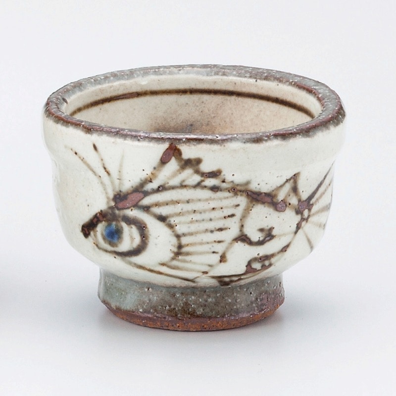 金正陶器 粉引唐草魚紋グイ呑 1個(ご注文単位1個)【直送品】