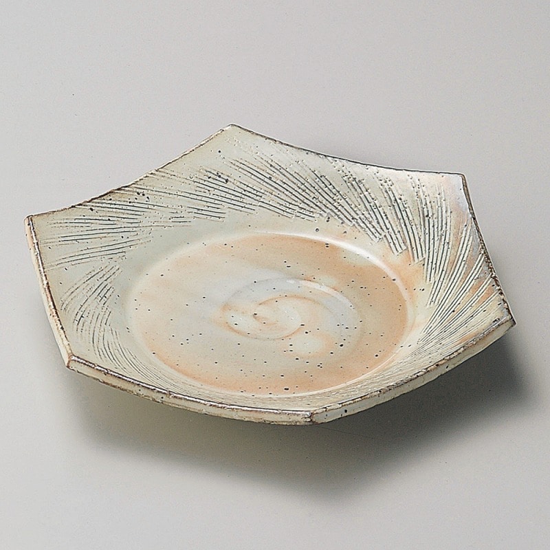 金正陶器 粉引櫛目六角皿 1個(ご注文単位1個)【直送品】
