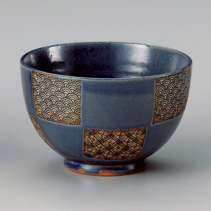 金正陶器 藍市松青海波夏目深口5.0丼 1個(ご注文単位1個)【直送品】