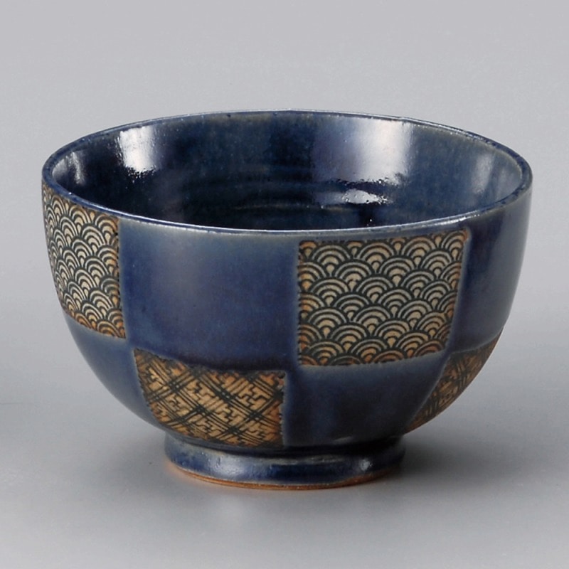 金正陶器 藍市松青海波夏目型多用丼 1個(ご注文単位1個)【直送品】