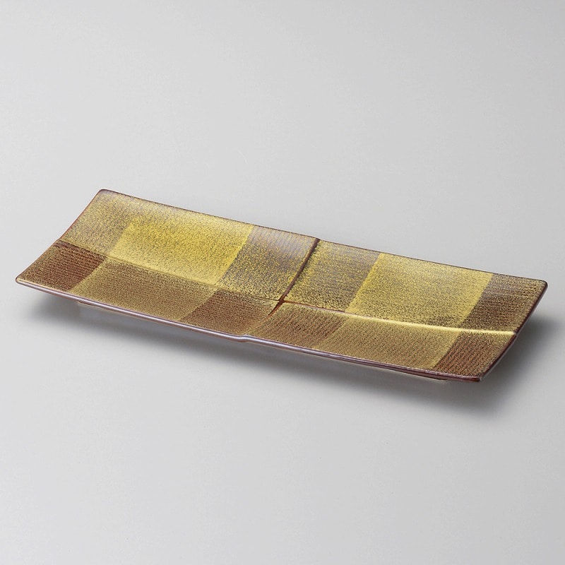 金正陶器 アメ釉金タタキ筋入市松長皿 1個(ご注文単位1個)【直送品】