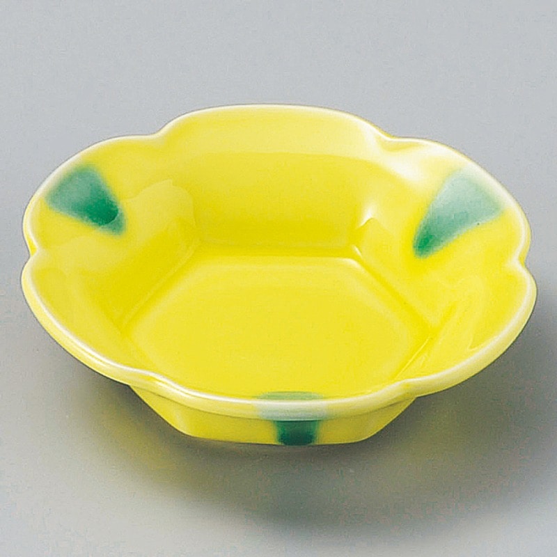 金正陶器 黄釉グリーン流六ツ山小鉢 1個(ご注文単位1個)【直送品】