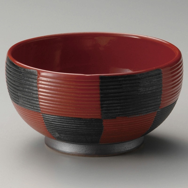 金正陶器 筋彫赤市松55釜揚丼 1個(ご注文単位1個)【直送品】