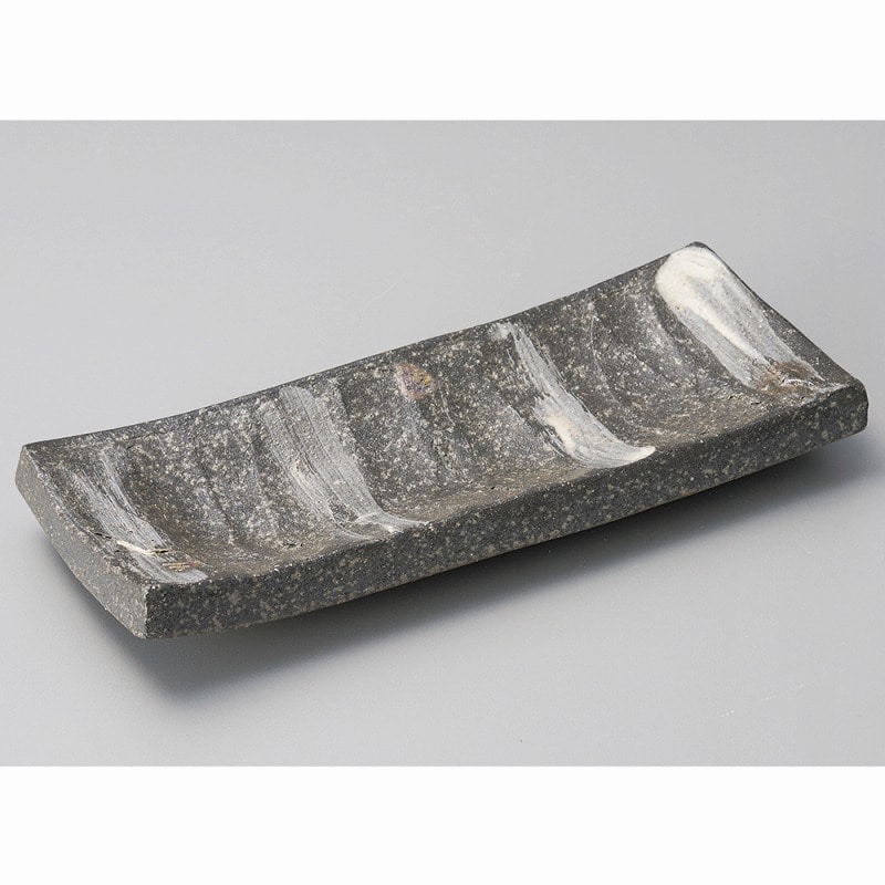金正陶器 黒窯変鎬8.0長角皿 1個(ご注文単位1個)【直送品】