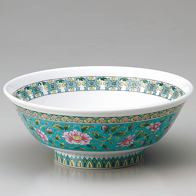 金正陶器 錦牡丹6.8高台丼（グリーン） 1個（ご注文単位1個）【直送品】