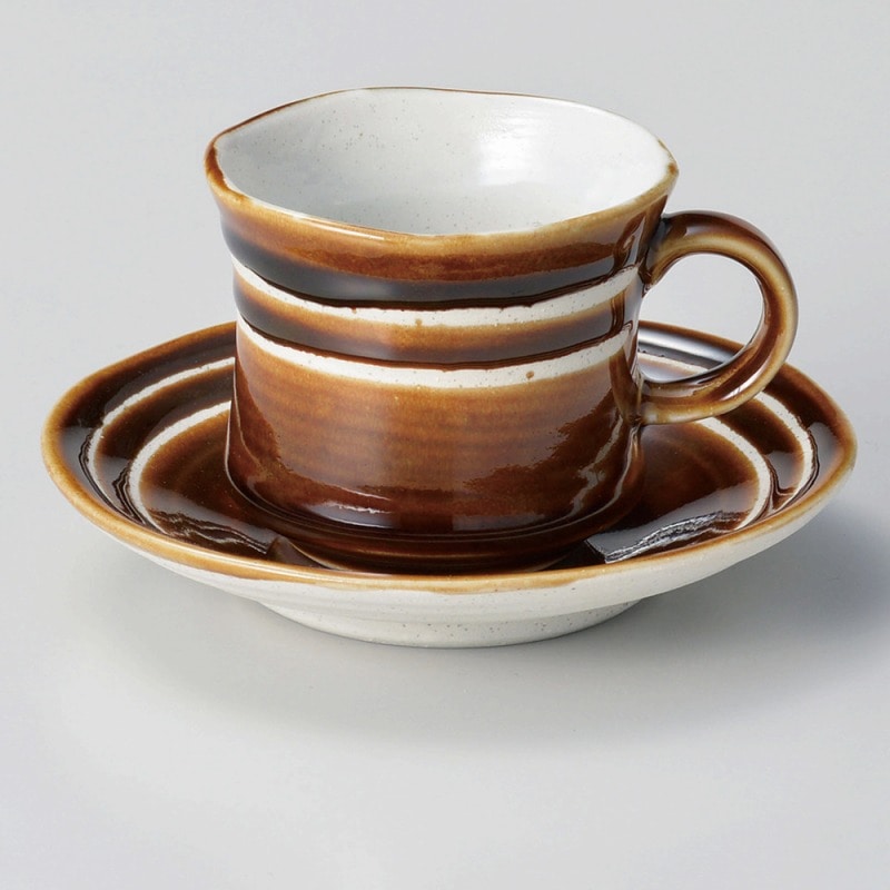 金正陶器 アメ釉ラインコーヒー受皿 1個 ※ソーサー単品のみ(ご注文単位1個)【直送品】