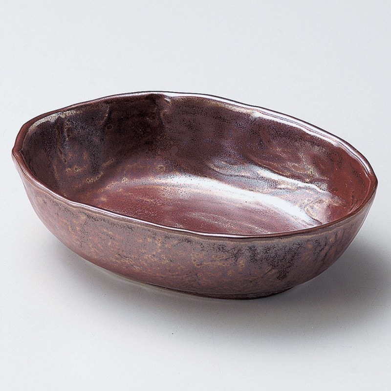 金正陶器 紅結晶楕円浅鉢 1個(ご注文単位1個)【直送品】