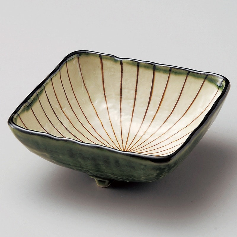 金正陶器 織部内筋三つ足角鉢(大) 1個(ご注文単位1個)【直送品】