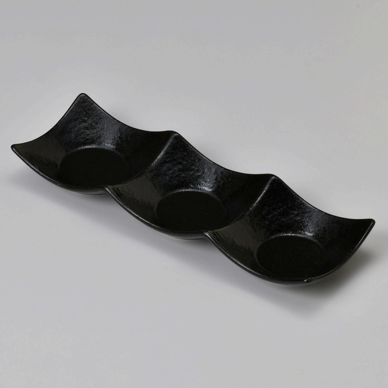 金正陶器 瀬戸黒石目三連皿(大) 1個(ご注文単位1個)【直送品】