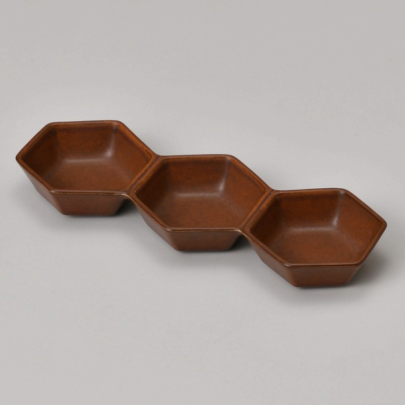 金正陶器 そば茶六角3連 1個(ご注文単位1個)【直送品】