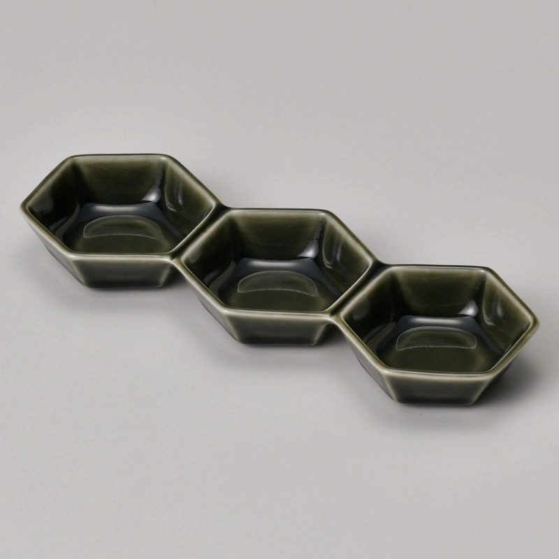 金正陶器 織部六角3連 1個(ご注文単位1個)【直送品】