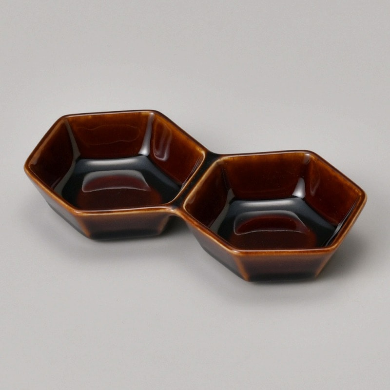 金正陶器 アメ釉六角2連 1個(ご注文単位1個)【直送品】